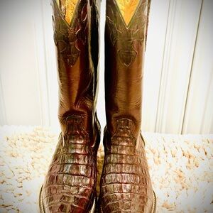 Burgundy crocodile skin embossed cowboy boots